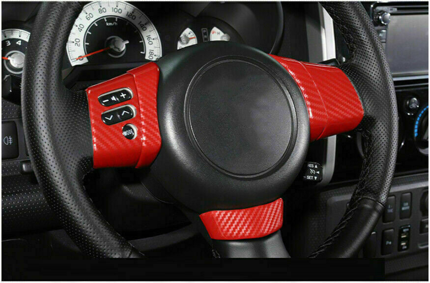 for Toyota FJ Cruiser 2007-21 Red Carbon Fiber Steering Wheel Button Cover Trim