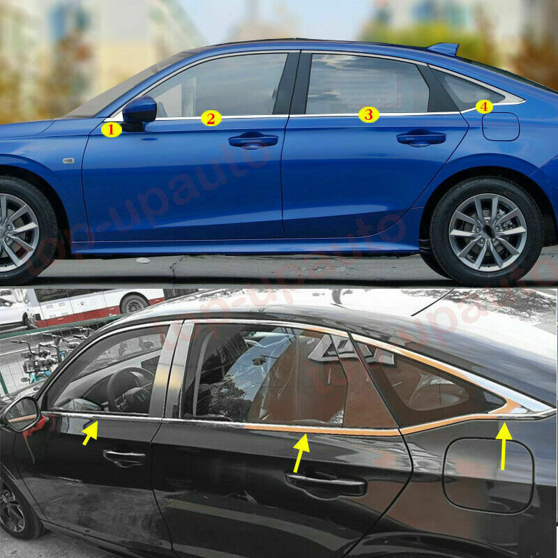 for Honda for Civic 2022-2024 Chrome Steel Lower Window Strips Cover Trim Decoration