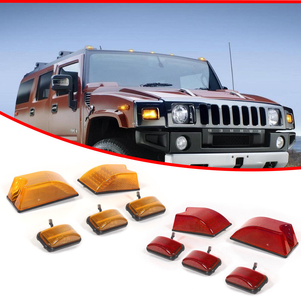 Suitable for 03-09 Juma H2 SUT front amber+rear red LED cab marking roof running lights- v