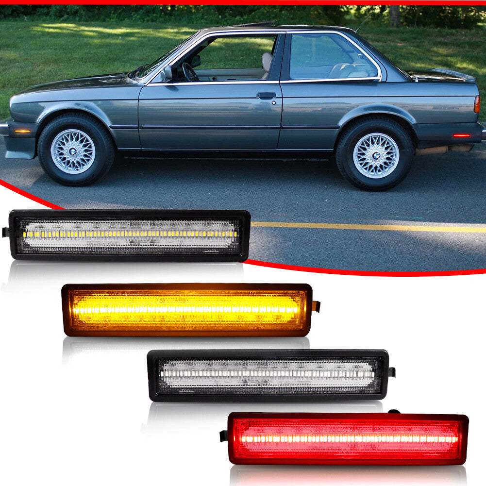 For 1984 - 91 for E30 3 Clean Lens LED Side Marker Lights Front and Rear Kit - v