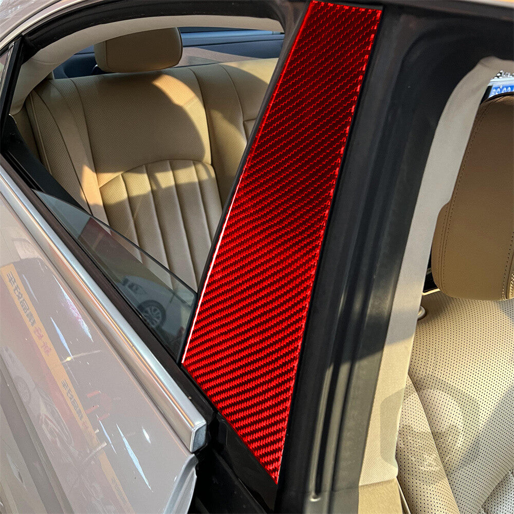 Red Carbon Fiber Door Window B Pillar Post Cover for Benz CLS Class C219 2004-09