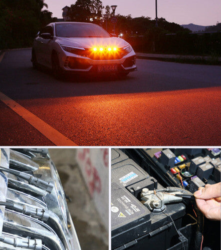 A SET Front Grille LED Amber Light Style Cover for Ram 1500 13-22 Smoke