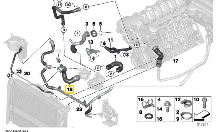 Lower radiator hose to thermostat housing suitable for E81 E84 E88 E89 E90 125i 325i- n