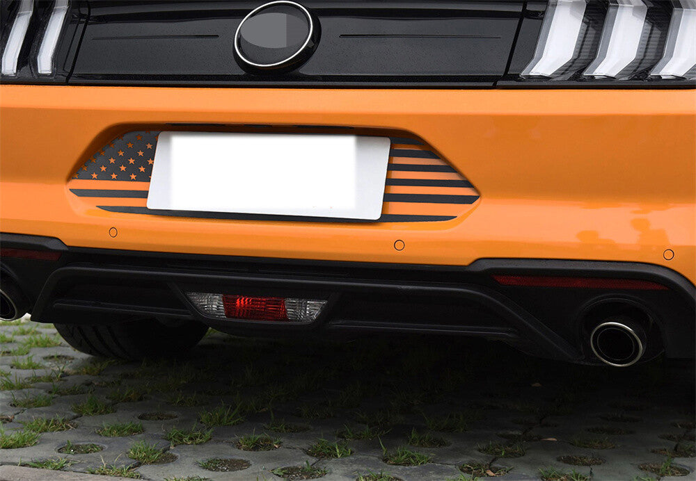 PVC Black US Flag Rear License Plate Decal Sticker Cover for Ford for Mustang 2015+