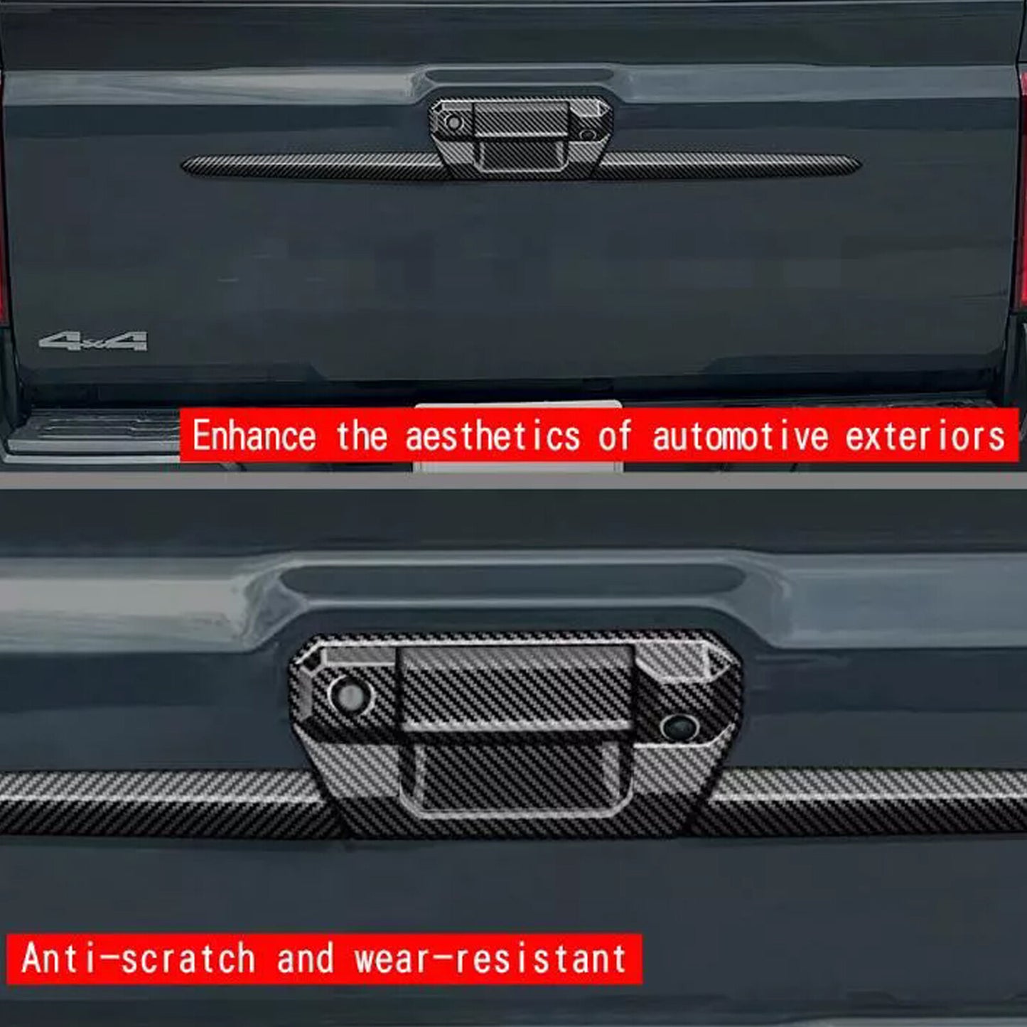 for Toyota Tacoma 2024 Carbon Fiber Style Trunk Tailgate Handle Trim Strip Set