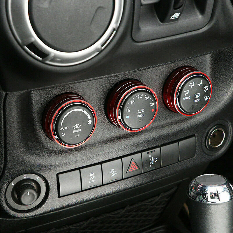 3pcs Red Air Conditioner Switch Knob Cover Trim for Jeep for Wrangler JK JKU 2011-18