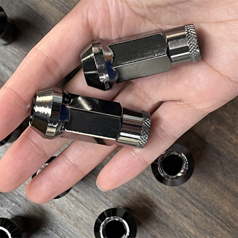 20pcs M12x1.5 Lug Nuts 48mm Steel Open End Wheel Nuts Bolts w/ Socket Gun Black Q
