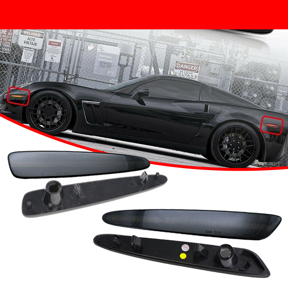 Suitable for 4 front and rear marker lights of the 05-13 for Corvette C6 smoked lens- v