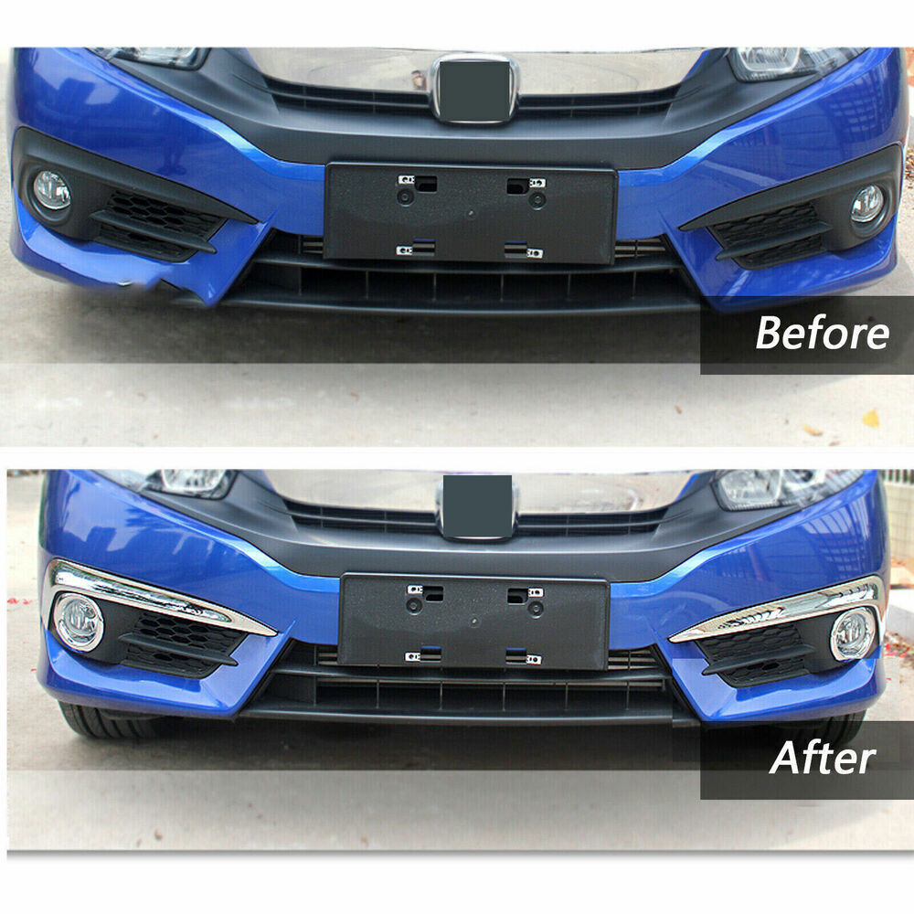 2PCS Chrome ABS Front Fog Light Eyelid Strip Trim for Honda for Civic Sedan 2016-17