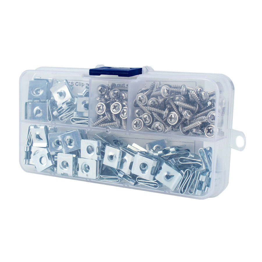 200Pcs Boxed U-Type Nuts Self Tapping Screw Spire Clip Speed Fastener No.4 M3x12