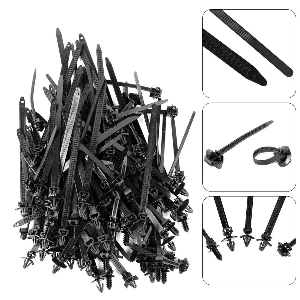 100 X Car Line Cable Tie Clamp Zip Tie Wrap Push Rivet Clip Wiring Harness
