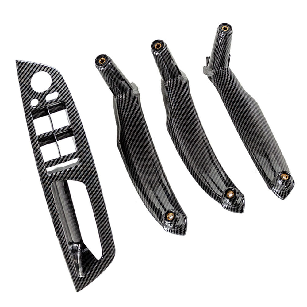 4x Inner Door Pull Handle Trim Cover Fit for BMW X5 E70 X6 E71 E72 Carbon Fiber LHD