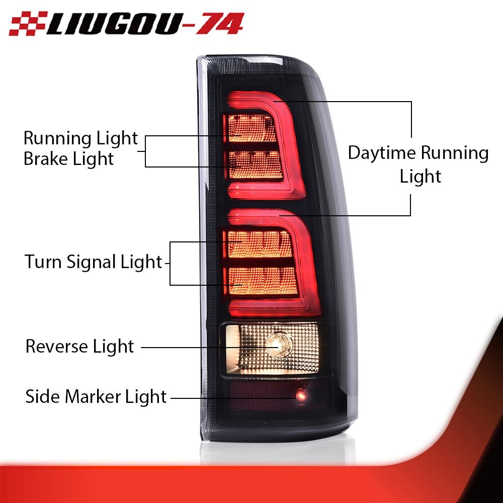 Fits 1999 - 2006 for Silverado L + RH LED Tail Lights Black/Smoked - v