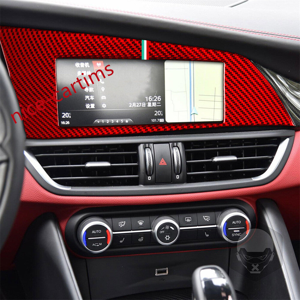 Red Carbon Multimedia Display Screen Panel Cover for Alfa Romeo Giulia 2017-2021