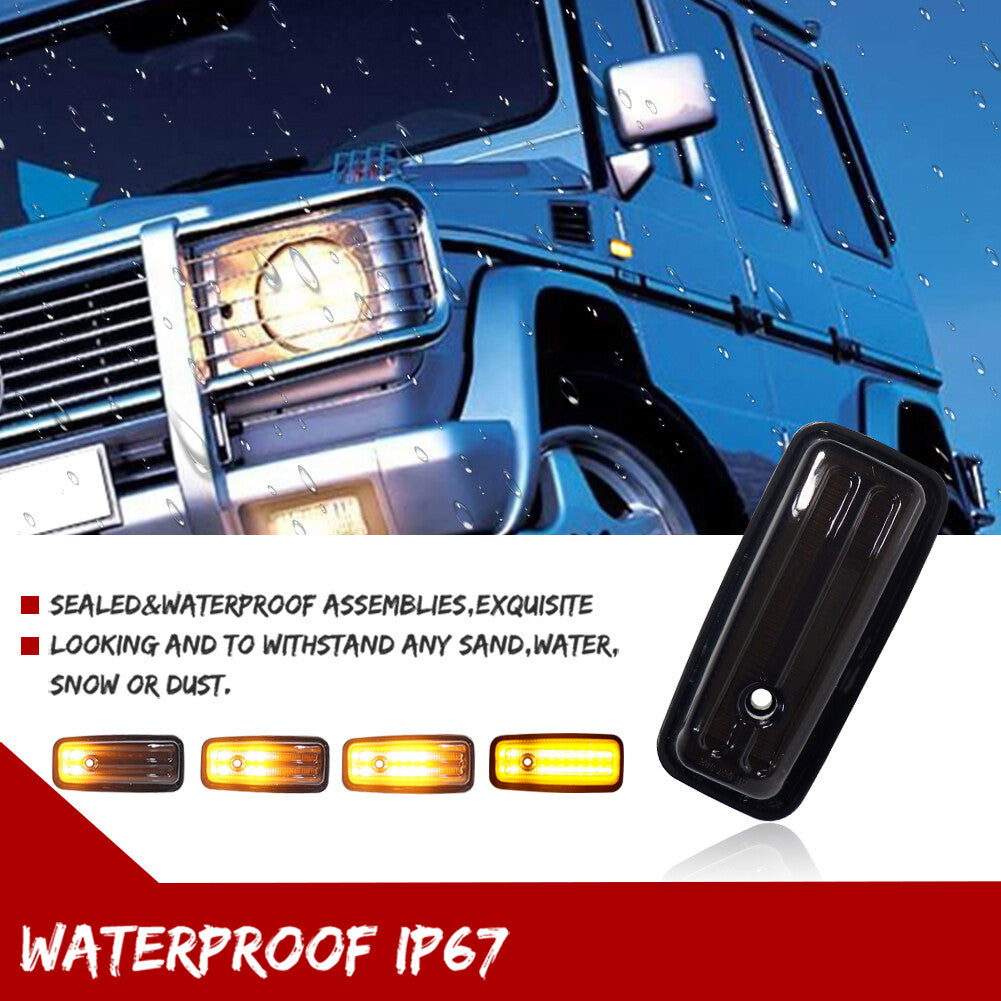 Smoked Lens Sequential Amber LED Side Marker Lights for 1986-02 for Mercedes G-Class - v