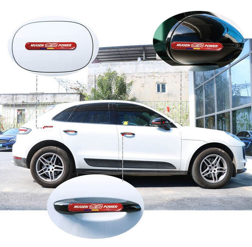 2-piece car door handle anti-scratch stickers, side fender badges, Mugan red carbon