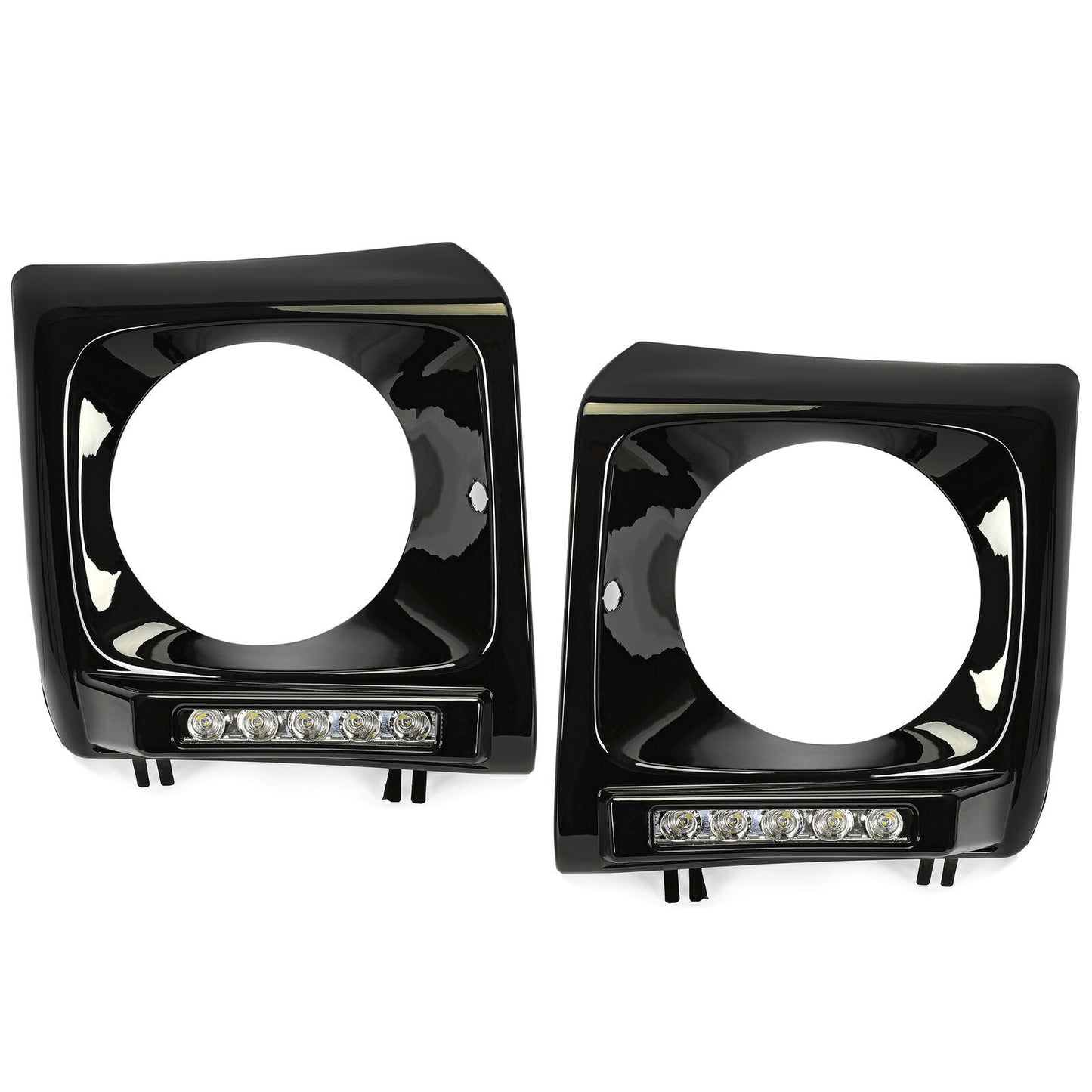 Pair Black Headlight Bezel For 1990-2018 for Mercedes W463 G63 Wagon G500 w/ LED DRL