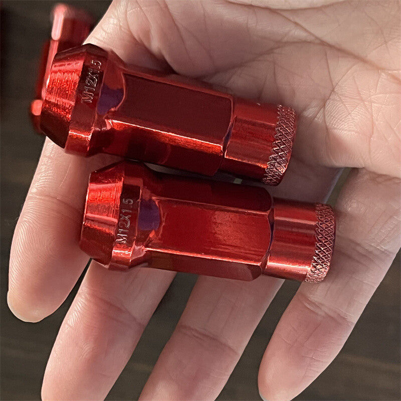 20pcs M12x1.5 Lug Nuts 48mm Steel Open End Wheel Nuts Bolts w/ Socket Key Red Q