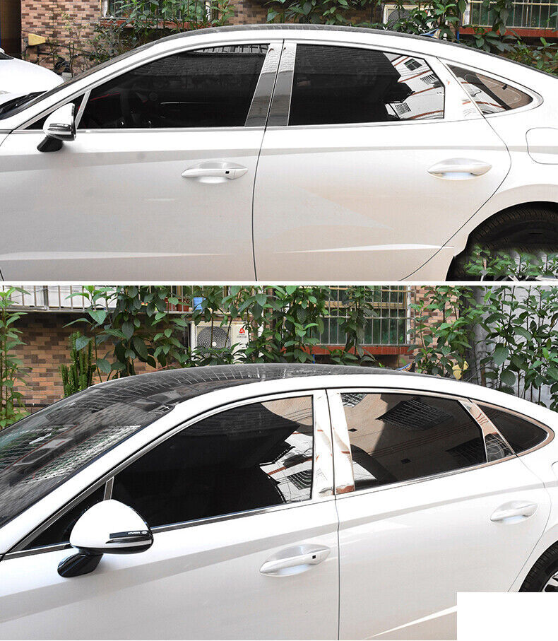 Chrome Pillar Panels 10PC Stainless Door Trim Cover for Hyundai Sonata 2020-2023
