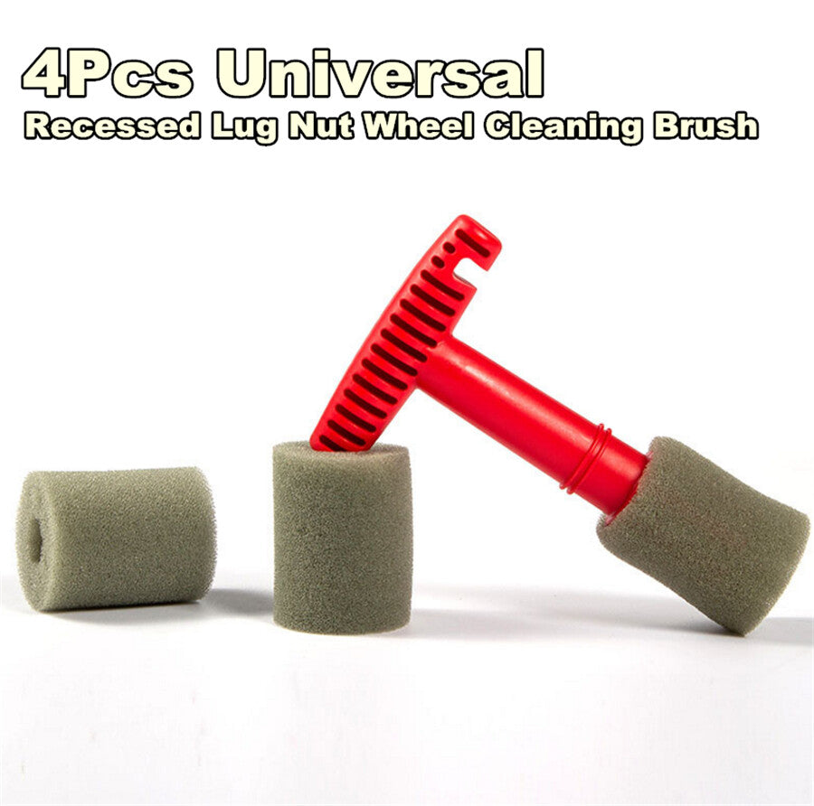 4-piece set with embedded lug nuts, wheel cleaning brush with handle, and detachable sponge. n