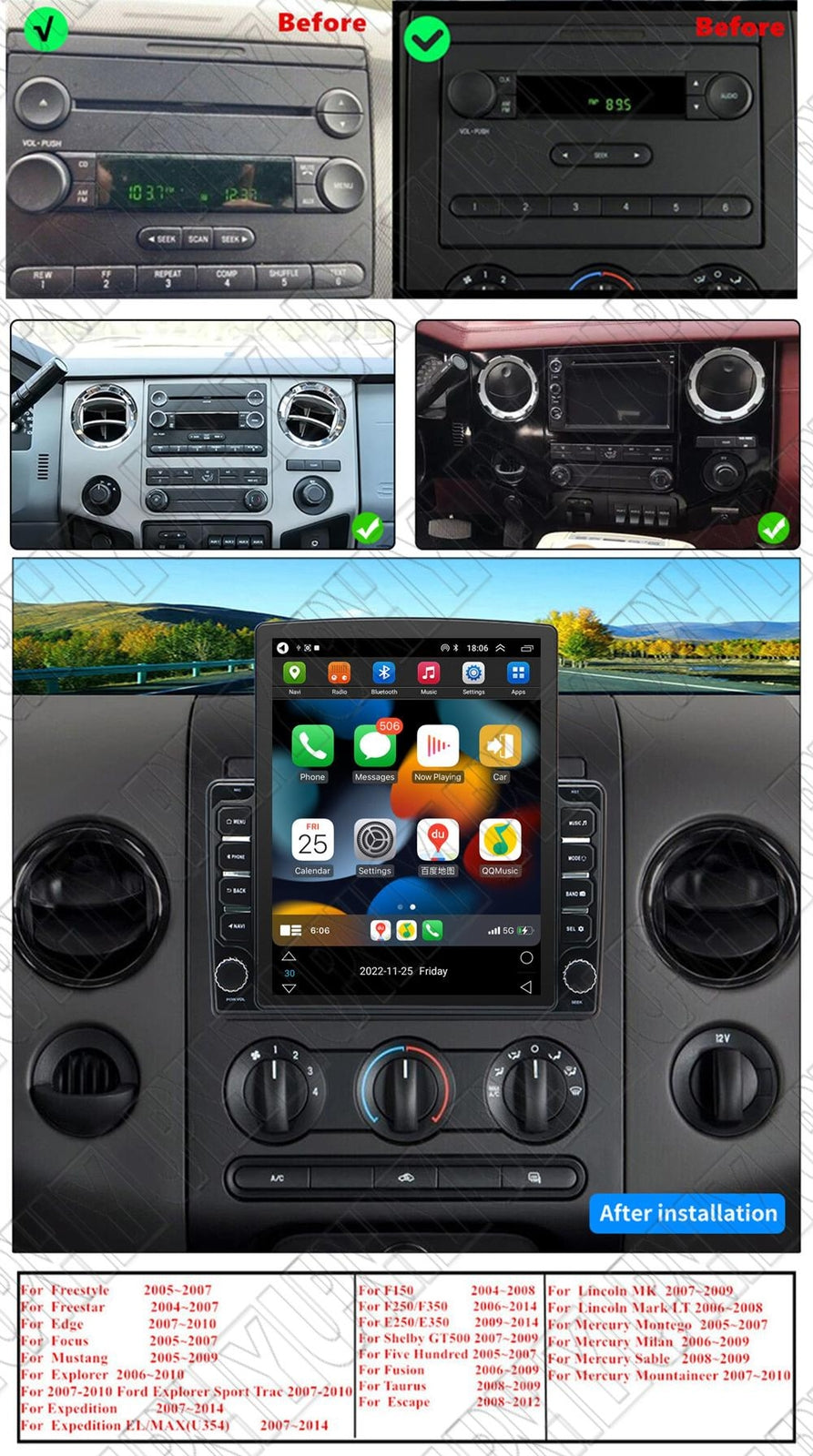 9.7 for Ford F150 04-08 for Mustang 05-09 Carplay Stereo Radio GPS Nav FM Head Unit