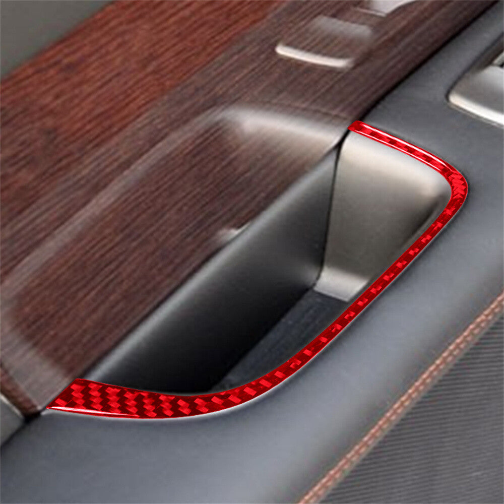Red Carbon Fiber Inner Door Armrest Storage Box Panel Trim for Jaguar XF 2009-11