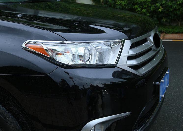 Chrome ABS Front Headlight Lamp Cover Trim 2PCS for Toyota Highlander 2011-2013