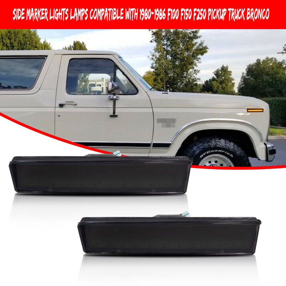 Amber LED Smoked Front Corner Side Marker Lights Fits 1980 - 1986 for F150/250/350 - v