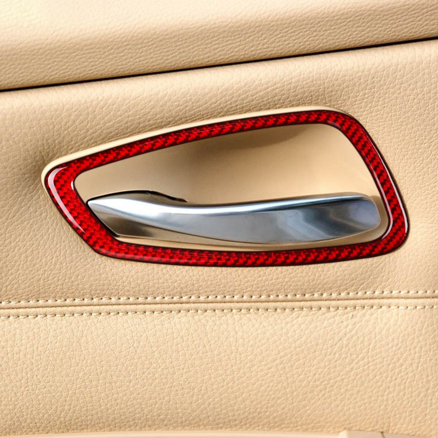 Red Carbon Fiber Interior Door Handle Bowl Trim for BMW 3 Series E90 E92 2005-12