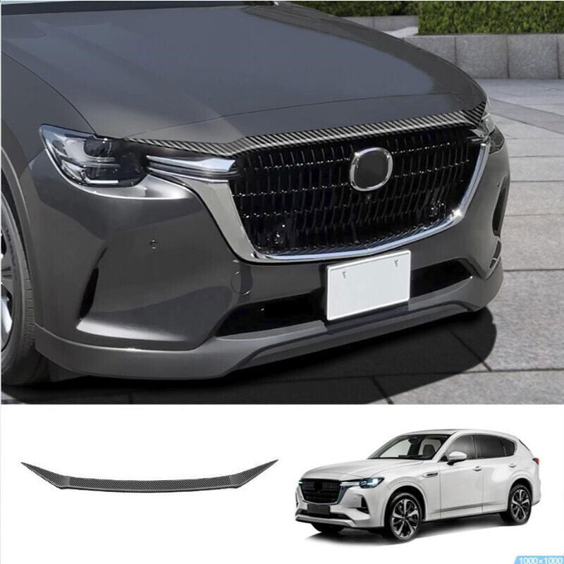 Front Engine Hood Grille Strip Trim for Mazda CX-60 2023 2024 Carbon Fiber ABS n