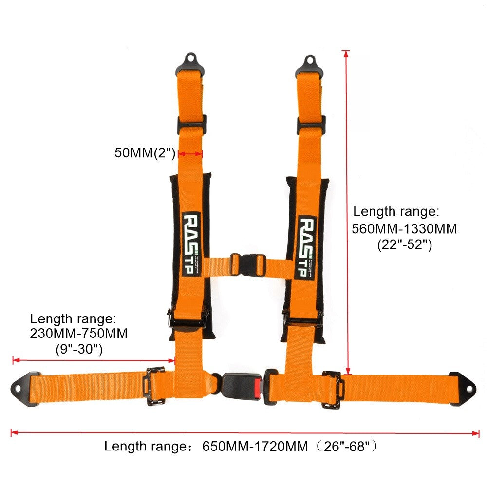 2inch 4-Point Harness Quick Release Safety for Seat Belt+1Pair Shoulder Pads Gold