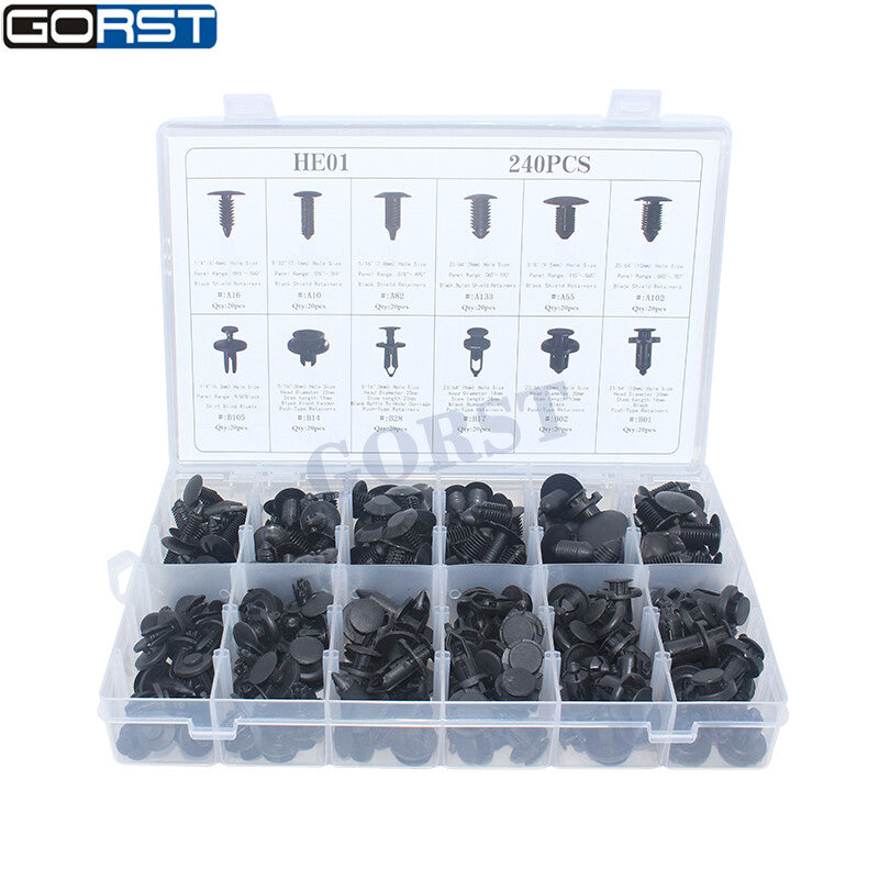 240pcs Set Plastic Rivets Fastener Fender Bumper Push Clips With Tool For v