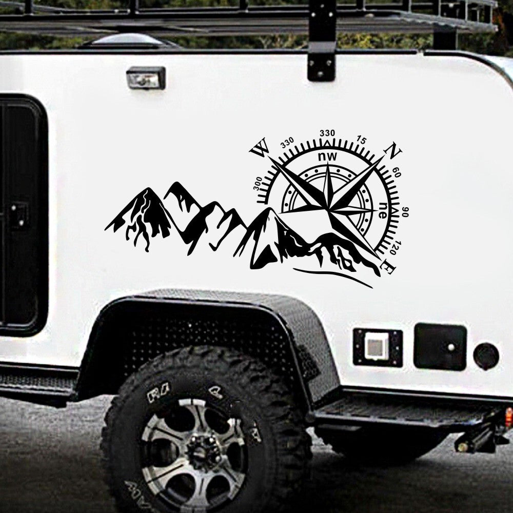 2Pcs Car Sticker Compass Mountain Navigation DIY Offroad Vinyl Decal Waterproof
