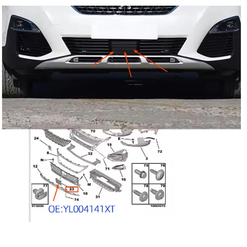 98116922XT for Peugeot 3008 Front Bumper Lower Center Grille Cover Black umper