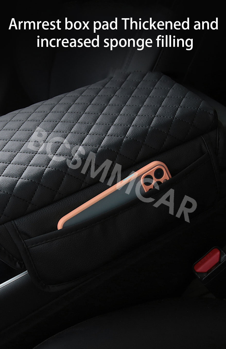 Car Armrest Cushion Control Box Pad Waterproof W/Storage Bag For Phone Wallet Q