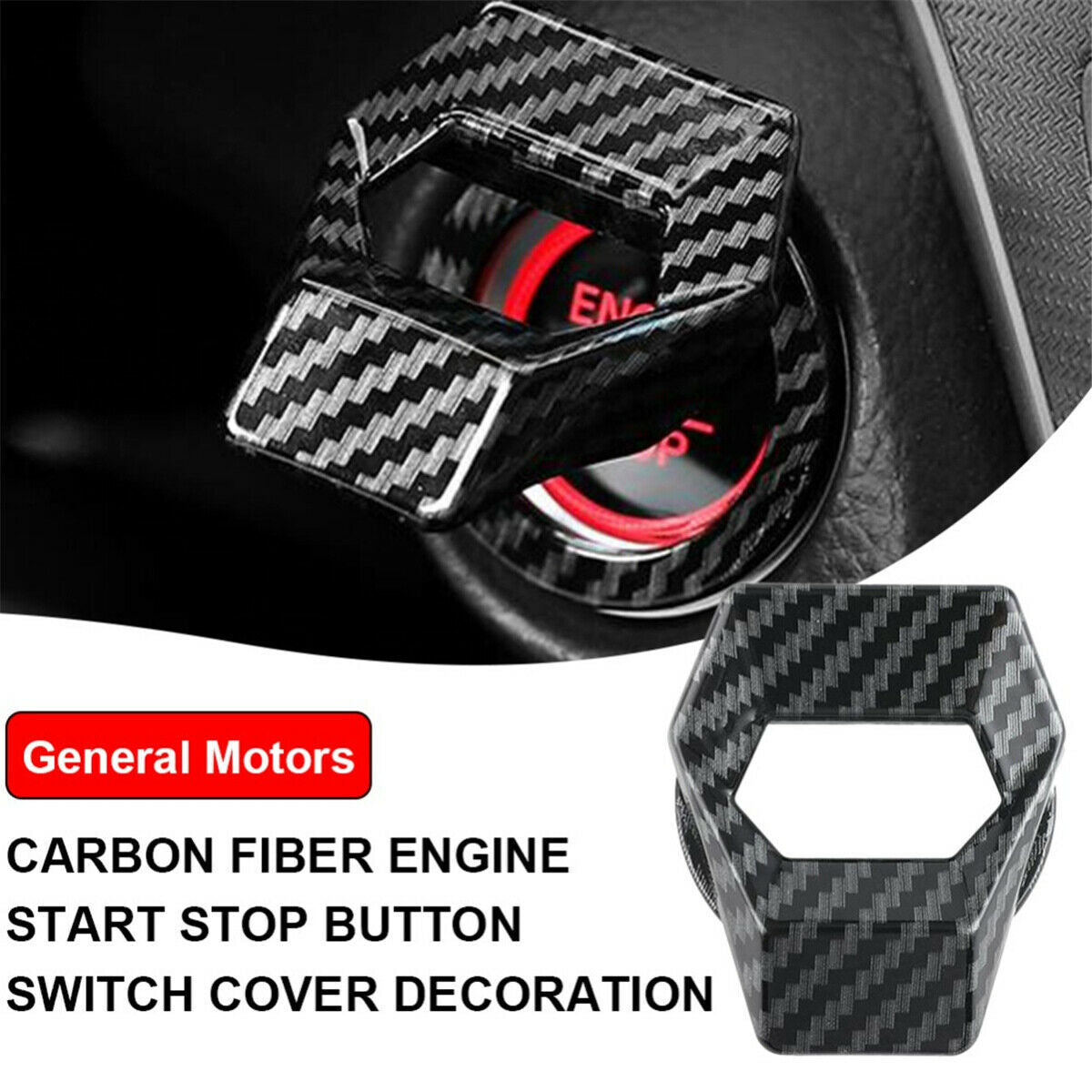 Universal Car Engine Start Stop Button Cover Decorative Carbon Fiber Black