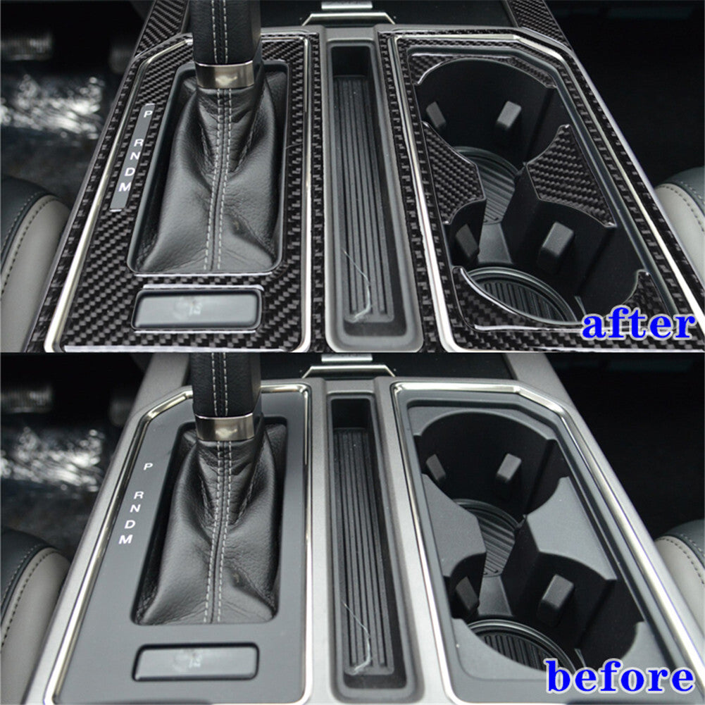 Carbon Interior Gear Shift Console Cupholder Panel Trim Cover for ford F-150