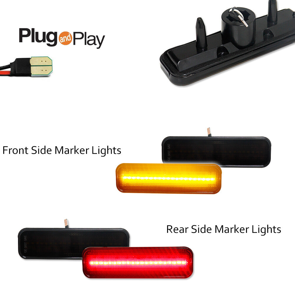 Suitable for 1970-1977 Camaro smoked LED front amber+rear red side marker lights- v