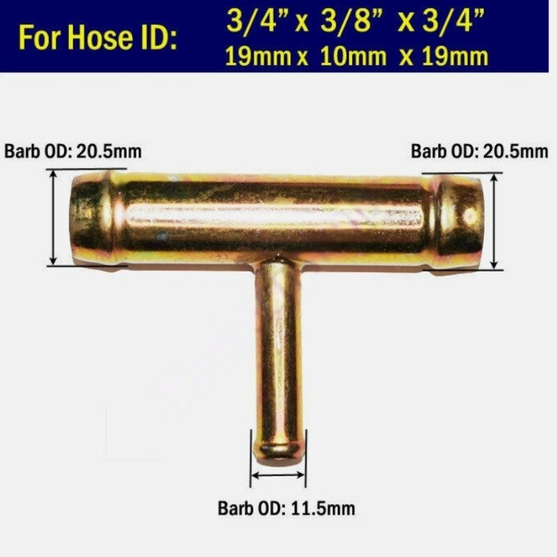 TEE 3/4 x 3/8 x 3/4 in Heater Hose Fitting 19mm-10mm-19mm Connector Adapter Q