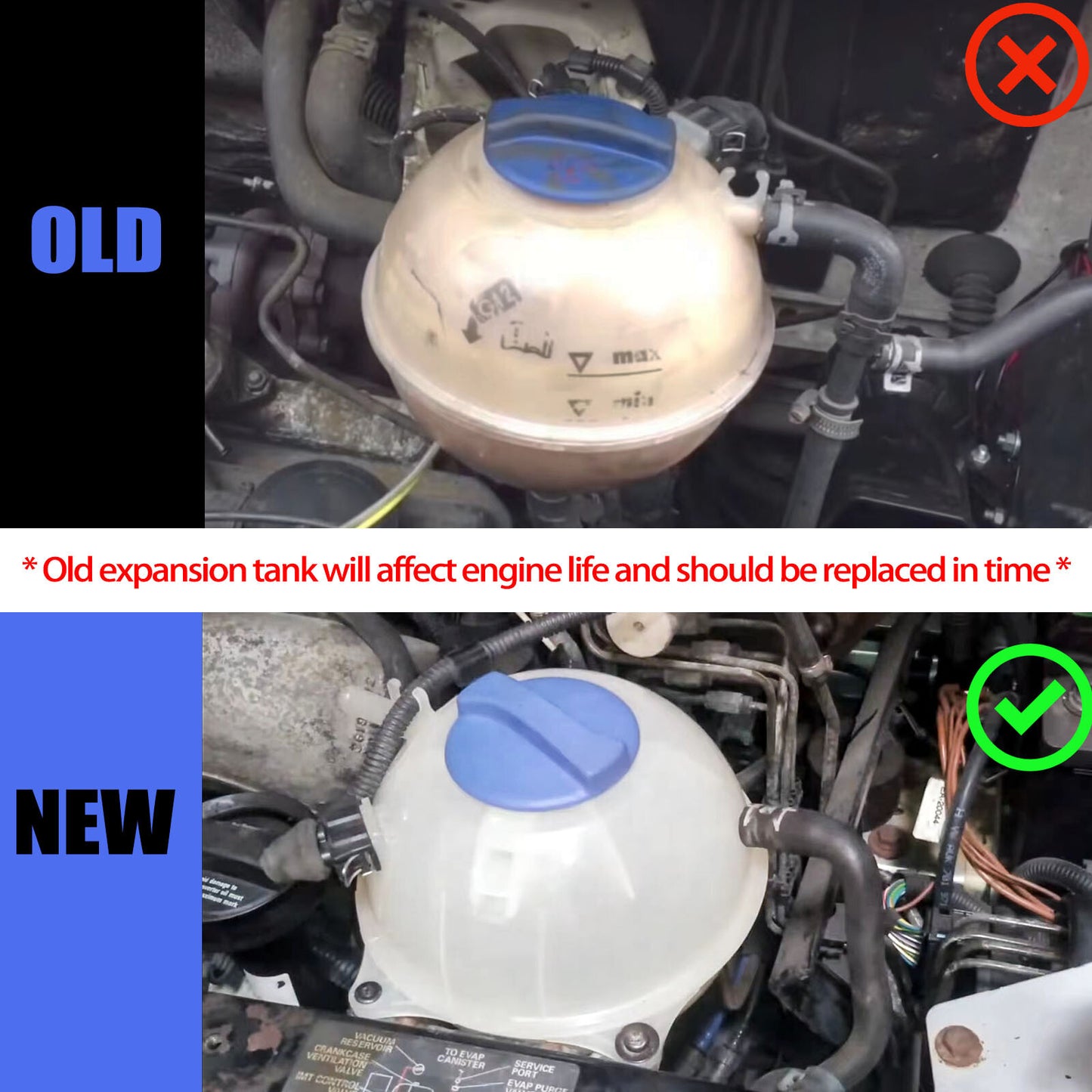 Coolant Expansion Tank for VW T4 Transporter Caravelle 1990-2003 701121407B NEW