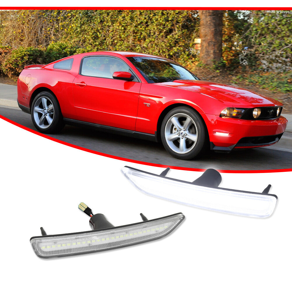 2 Pack Clear Lens White Front Side Marker Lights LED Lights for 2010-14 for Mustang - v