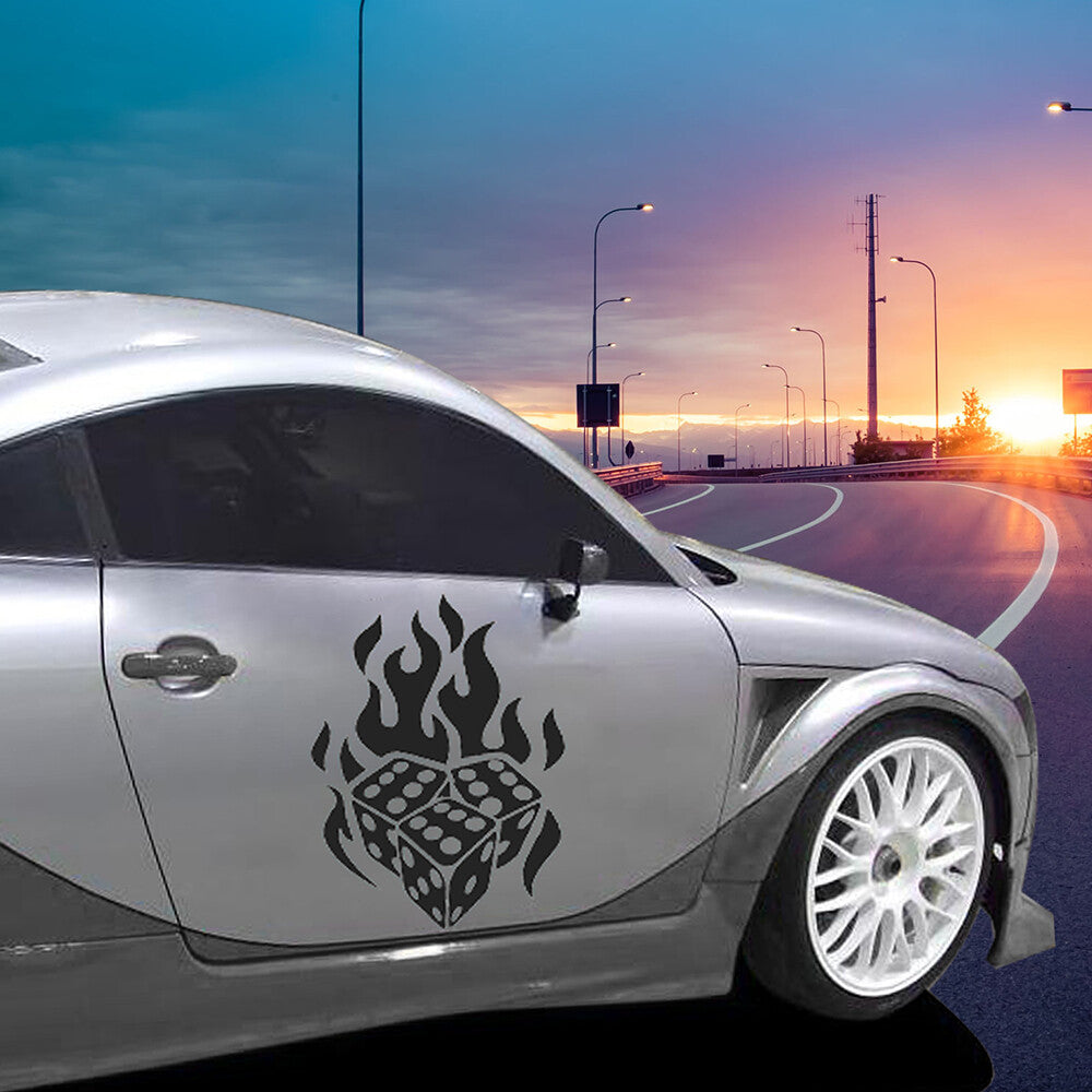 1pcs Flame Dice Car Hood Body Sticker Self-Adhesive Vinyl Graphics Decal Black