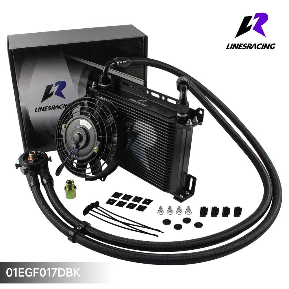 LR 25 Row AN10 Oil Cooler Kit+Filter Adapter Hose Kit +7 Electric Fan Kit Black