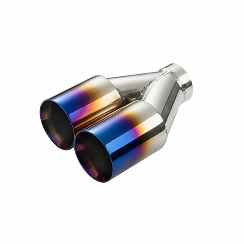 Pair 60mm ID Universal Polished Car Dual Exhaust Tips 3 OD 76mm Tail Pipe Blue