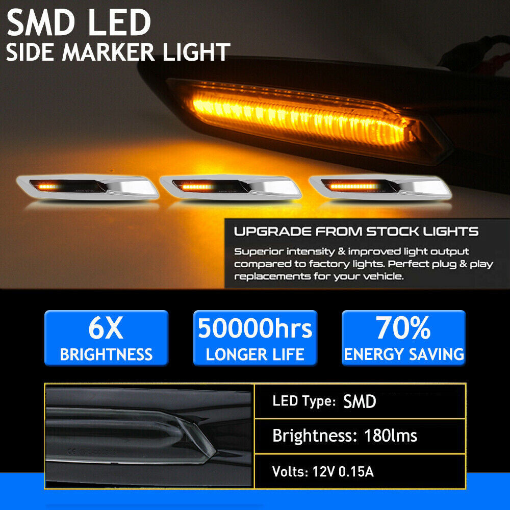 Silver Sequential LED Front Side Marker Lights for 128i 328i 335i 525i 530i - v