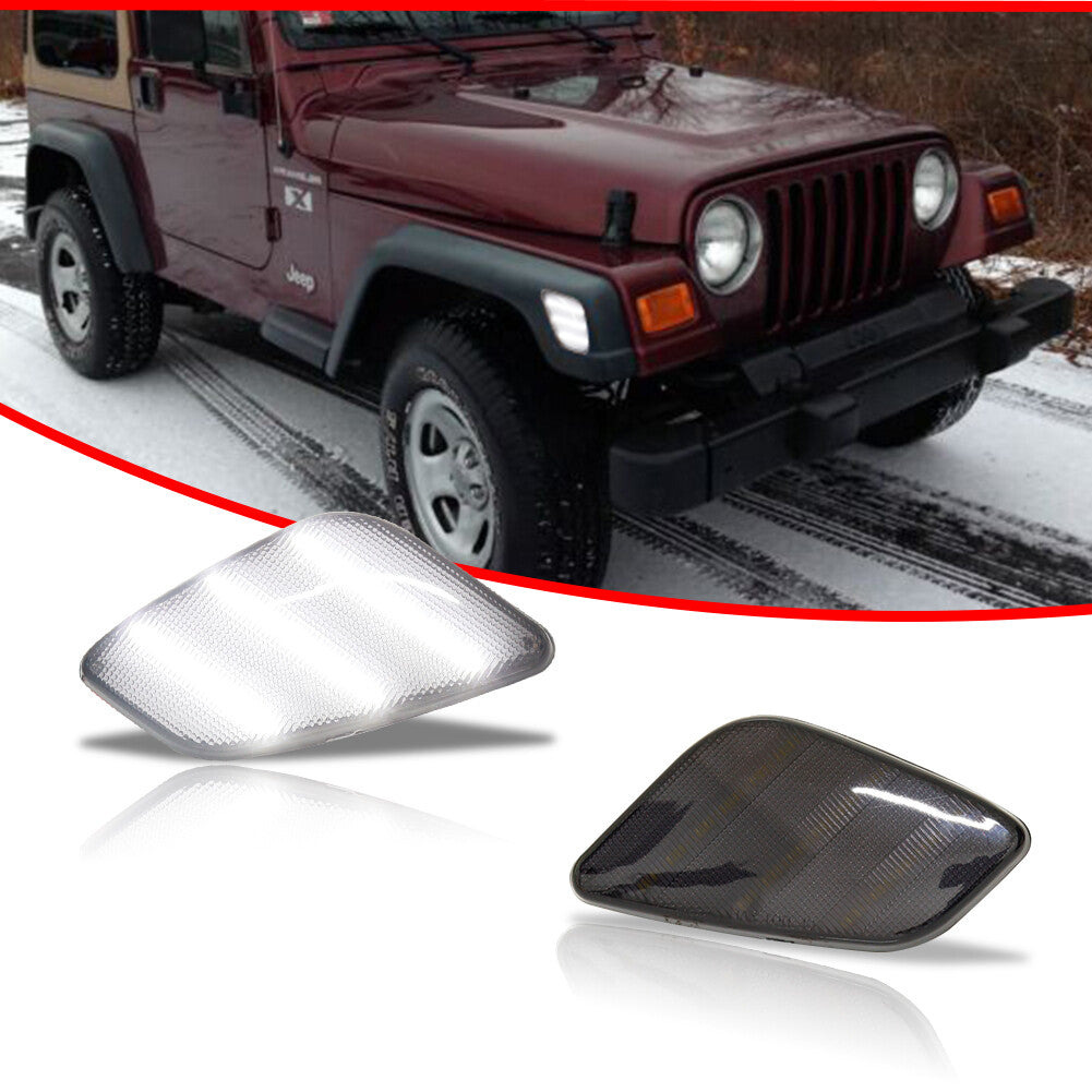 2 Smoke White Front Fender Side Marker Parking Lights for 1997-06 for Jeep for Wrangler - v
