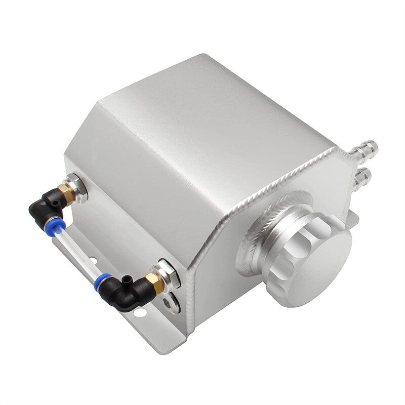 Universal 1L Coolant Radiator Overflow Tank Reservoir Expansion Silver Aluminum