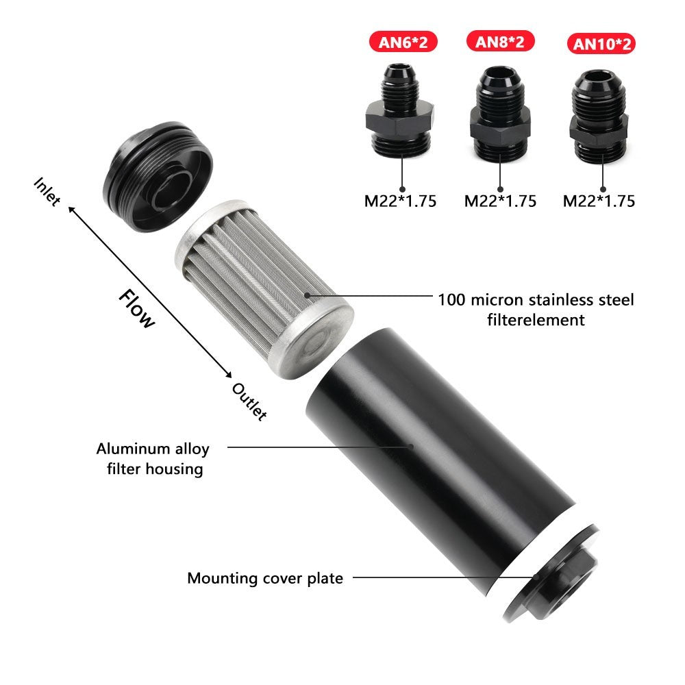 100 Micron Cleanable High FLOW In-Line Fuel Filter Fuel Oil Filter AN6 AN8 AN10 Q