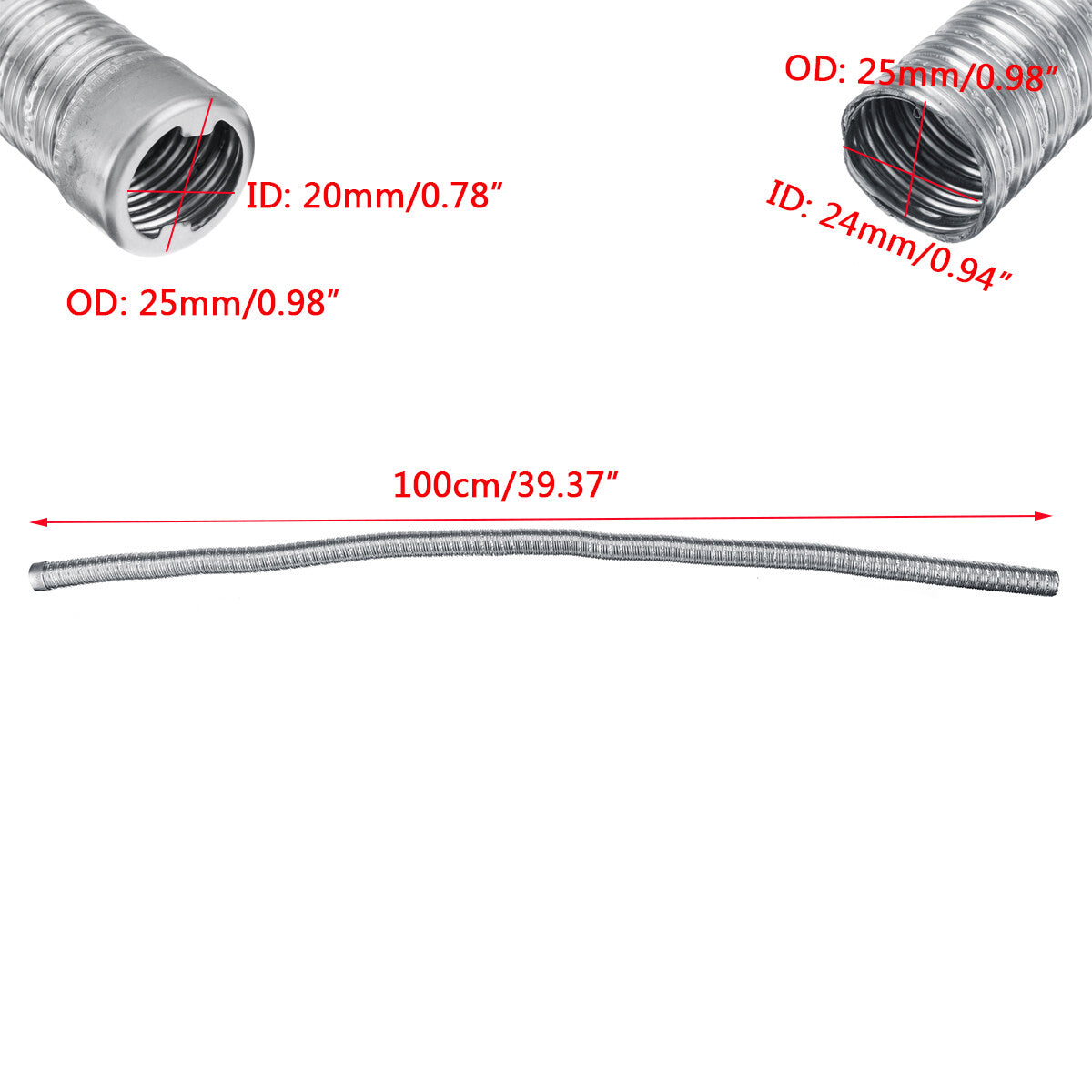 24mm exhaust pipe, double-layered, 100cm flexible, suitable for Webasto heaters made of stainless steel.