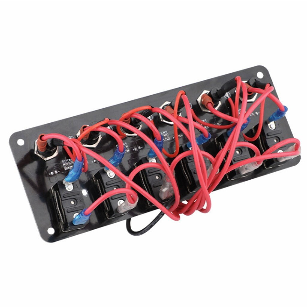 6 Gang Metal Rocker Switch Panel with LED Circuit Breaker Fuse Box for Automotive and Marine Use n